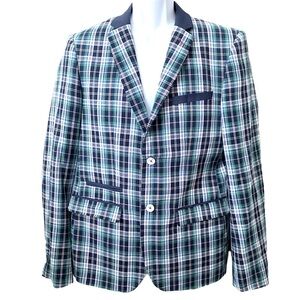 Edge by WD NY, Men's Blue and Green Slim Fit Plaid Blazer